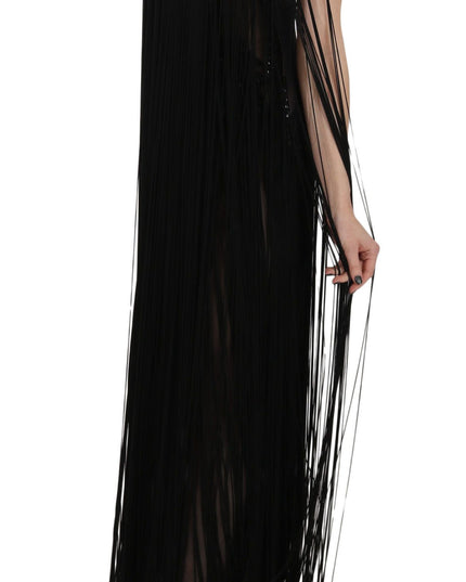 John Richmond Black Silk Beaded Sequined Sheer Dress