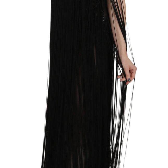 John Richmond Black Silk Beaded Sequined Sheer Dress