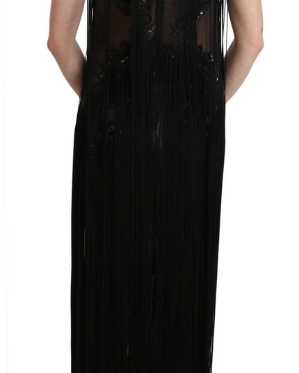 John Richmond Black Silk Beaded Sequined Sheer Dress