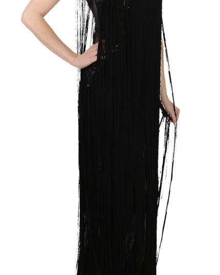 John Richmond Black Silk Beaded Sequined Sheer Dress