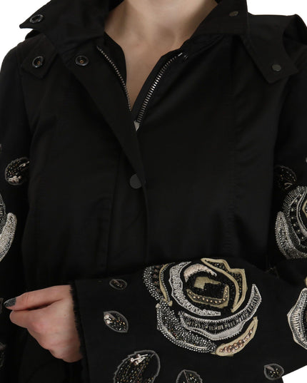 John Richmond Floral Sequined Beaded Hooded Jacket Coat