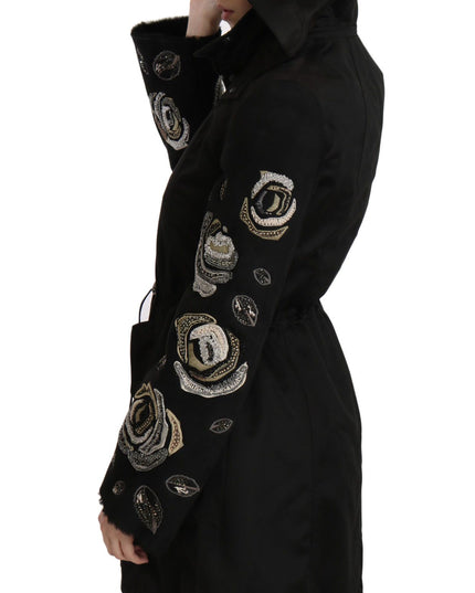 John Richmond Floral Sequined Beaded Hooded Jacket Coat