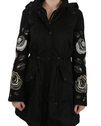 John Richmond Floral Sequined Beaded Hooded Jacket Coat