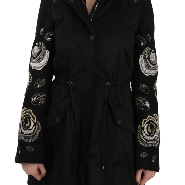 John Richmond Floral Sequined Beaded Hooded Jacket Coat
