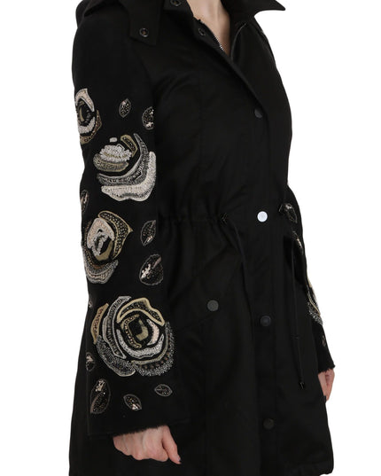 John Richmond Floral Sequined Beaded Hooded Jacket Coat