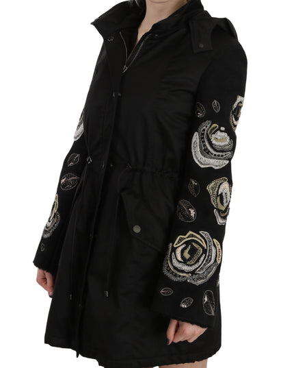 John Richmond Floral Sequined Beaded Hooded Jacket Coat