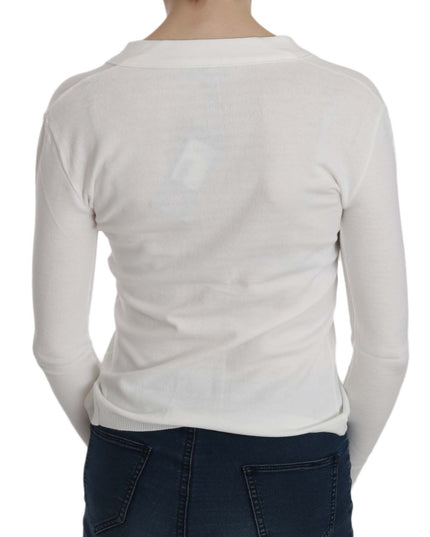 BYBLOS White V-neck Long Sleeve Cropped Cardigan Tops Sweater