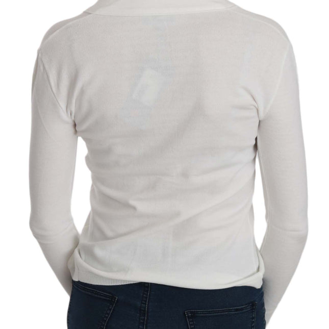 BYBLOS White V-neck Long Sleeve Cropped Cardigan Tops Sweater