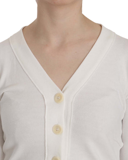 BYBLOS White V-neck Long Sleeve Cropped Cardigan Tops Sweater