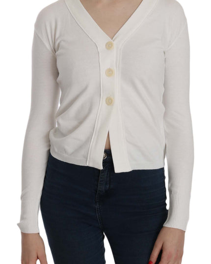 BYBLOS White V-neck Long Sleeve Cropped Cardigan Tops Sweater
