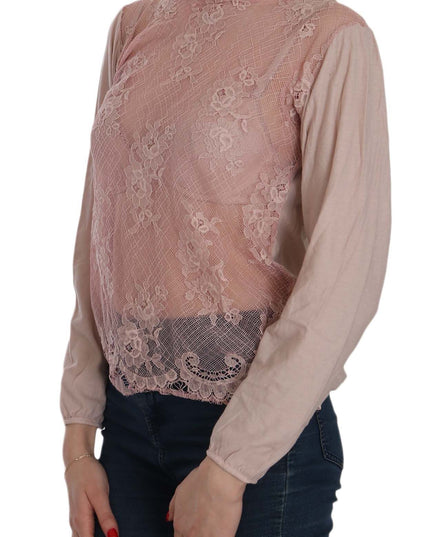 PINK MEMORIES Pink Lace See Through Long Sleeve Blouse