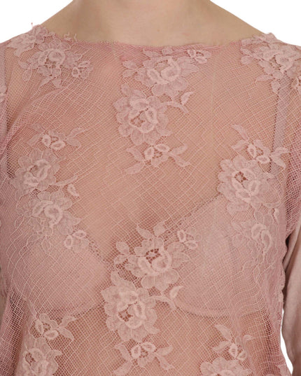 PINK MEMORIES Pink Lace See Through Long Sleeve Blouse