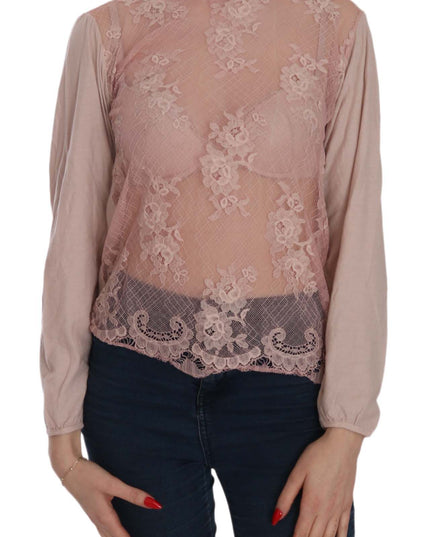 PINK MEMORIES Pink Lace See Through Long Sleeve Blouse
