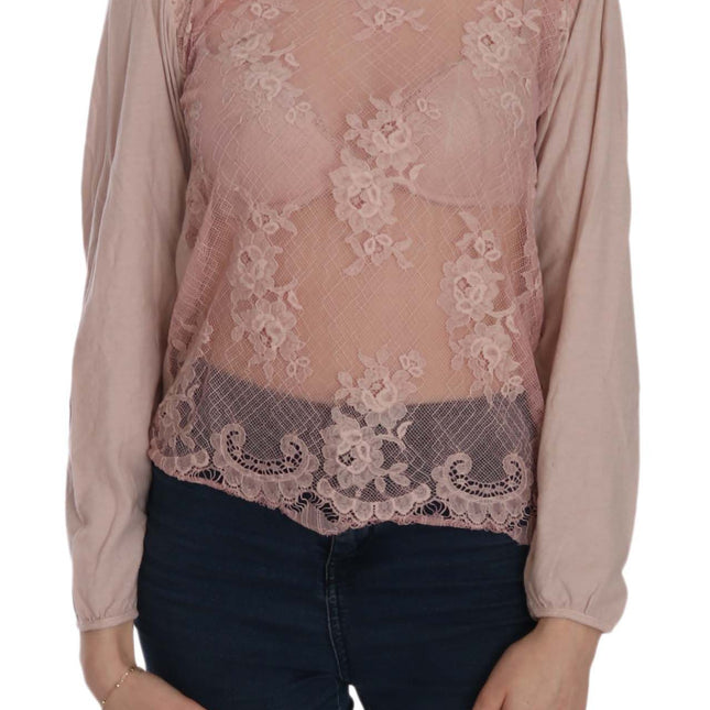 PINK MEMORIES Pink Lace See Through Long Sleeve Blouse