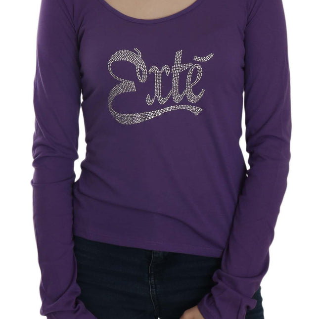 Exte Purple Crystal Embellished Long Sleeve Casual Top