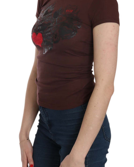 Exte Brown Hearts Short Sleeve Casual T-shirt Top