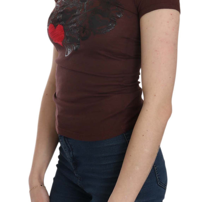 Exte Brown Hearts Short Sleeve Casual T-shirt Top