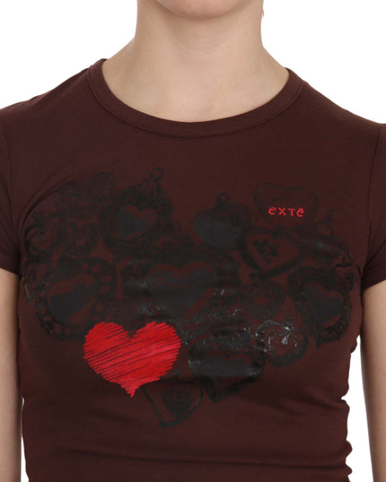 Exte Brown Hearts Short Sleeve Casual T-shirt Top
