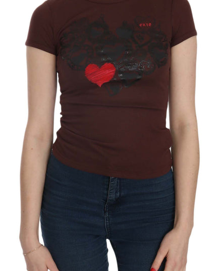 Exte Brown Hearts Short Sleeve Casual T-shirt Top