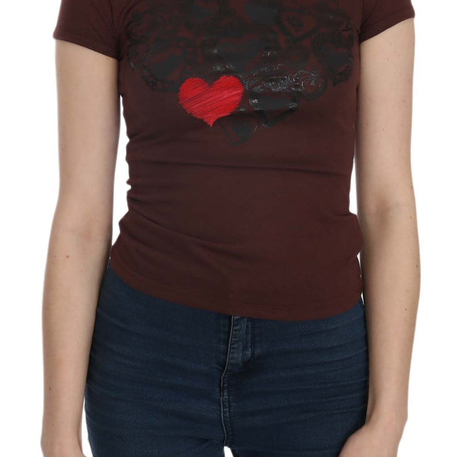 Exte Brown Hearts Short Sleeve Casual T-shirt Top