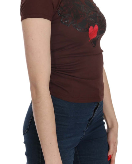 Exte Brown Hearts Short Sleeve Casual T-shirt Top