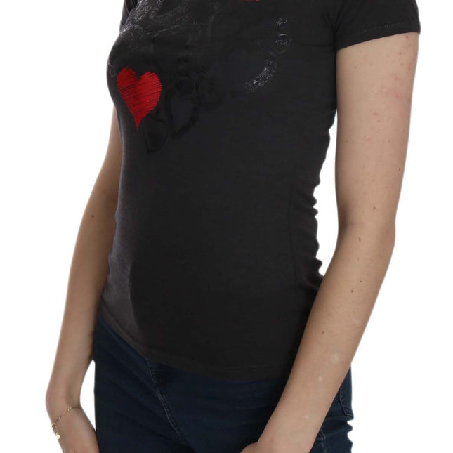 Exte Black Hearts Print Short Sleeve Casual Shirt Top