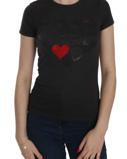 Exte Black Hearts Print Short Sleeve Casual Shirt Top