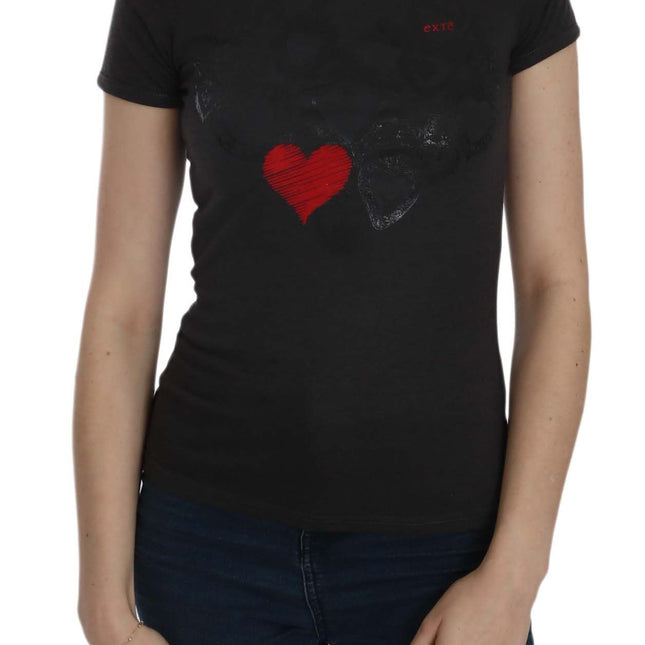 Exte Black Hearts Print Short Sleeve Casual Shirt Top