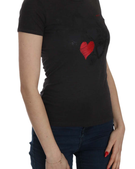 Exte Black Hearts Print Short Sleeve Casual Shirt Top