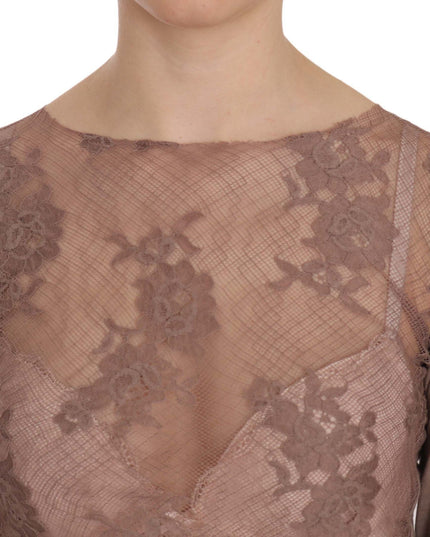 PINK MEMORIES Brown Lace See Through Long Sleeve Top