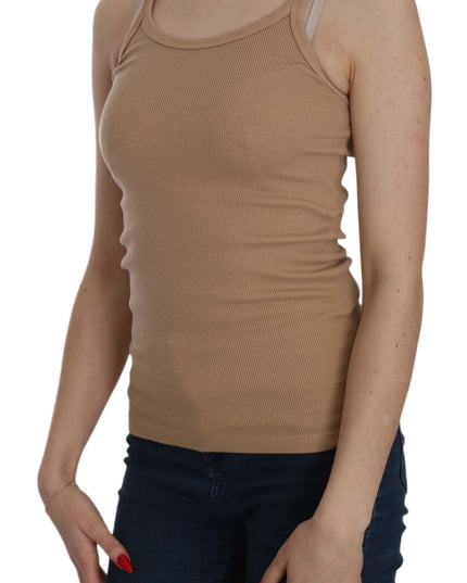 PINK MEMORIES Beige Sleeveless Spaghetti Strap Tank Blouse