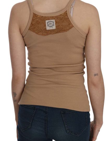 PINK MEMORIES Beige Sleeveless Spaghetti Strap Tank Blouse