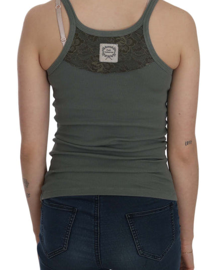 PINK MEMORIES Green Sleeveless Spaghetti Tank T-Shirt Blouse