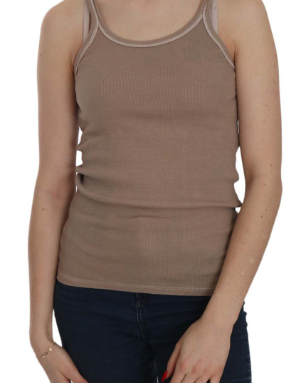 PINK MEMORIES Brown Sleeveless Spaghetti Strap Tank Blouse