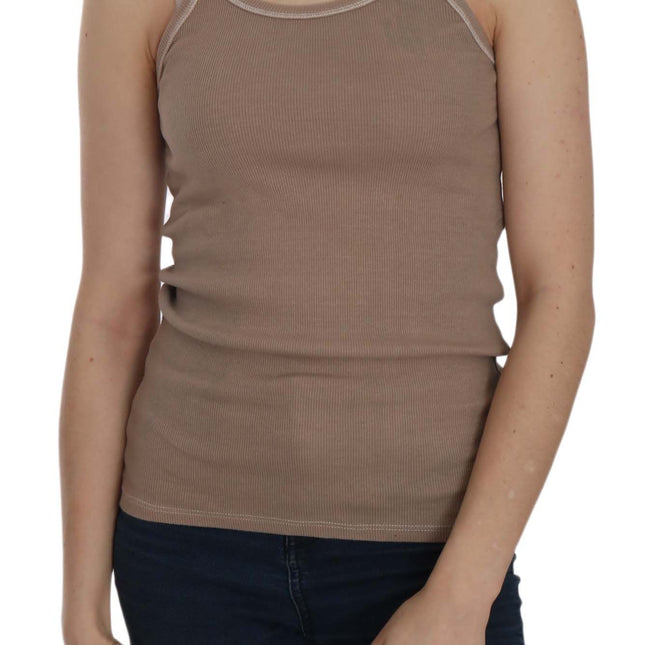 PINK MEMORIES Brown Sleeveless Spaghetti Strap Tank Blouse