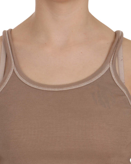 PINK MEMORIES Brown Sleeveless Spaghetti Strap Tank Blouse
