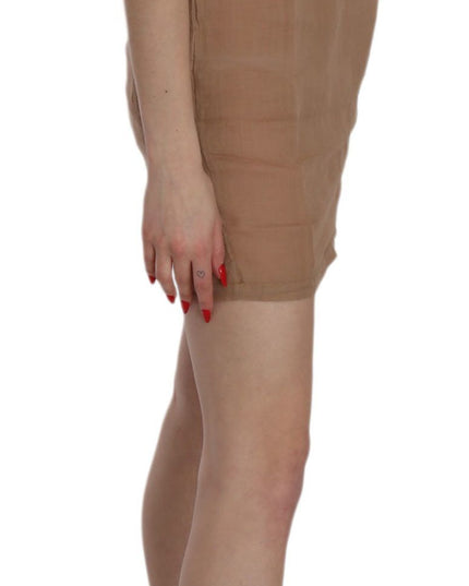 PINK MEMORIES Brown 3/4 Sleeve Crewneck Shift Mini Dress