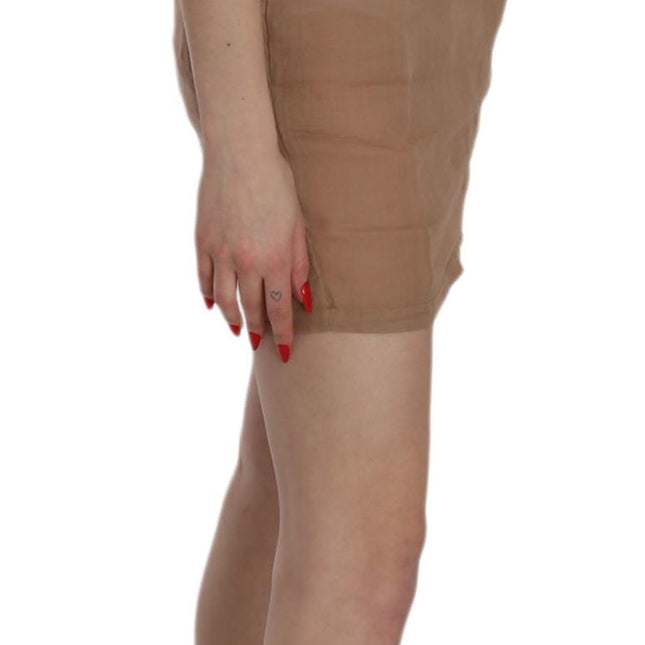 PINK MEMORIES Brown 3/4 Sleeve Crewneck Shift Mini Dress