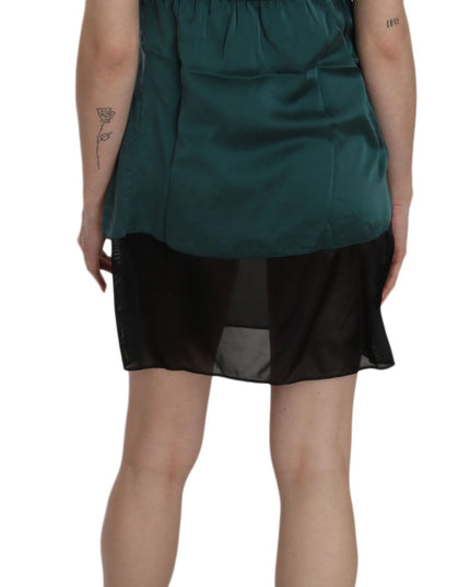 PINK MEMORIES Silk Green Spaghetti Strap Shift Mini Dress