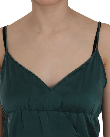 PINK MEMORIES Silk Green Spaghetti Strap Shift Mini Dress