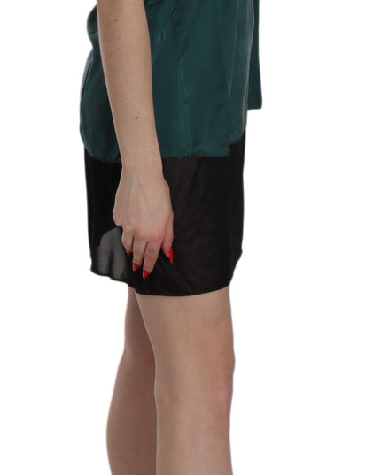 PINK MEMORIES Silk Green Spaghetti Strap Shift Mini Dress