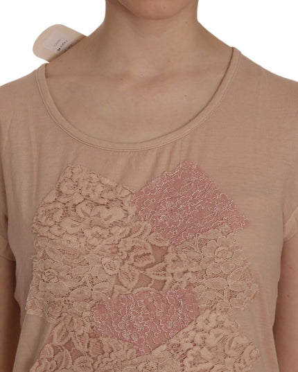 PINK MEMORIES Pink Lace Short Sleeve Shift Mini Dress