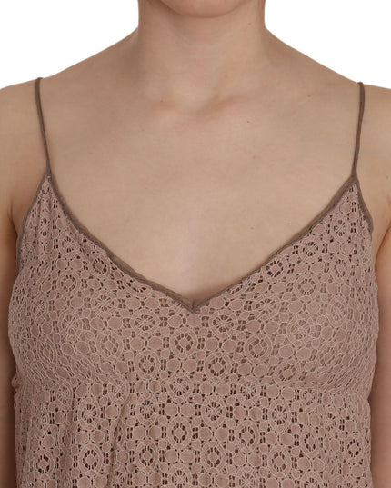 PINK MEMORIES Beige Spaghetti Strap A-line Mini Cotton Dress