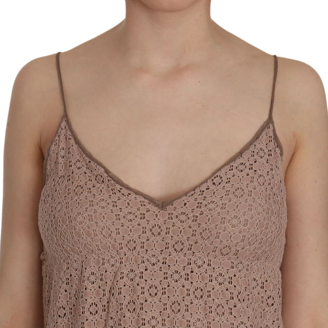 PINK MEMORIES Beige Spaghetti Strap A-line Mini Cotton Dress