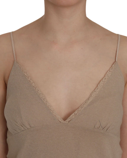 PINK MEMORIES Beige Lace Spaghetti Strap Mini Cotton Dress