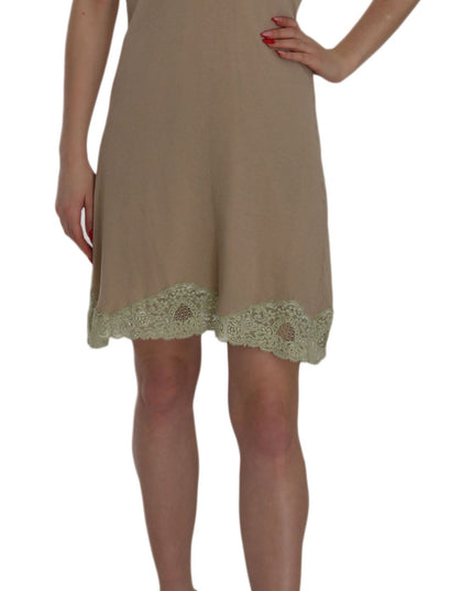 PINK MEMORIES Beige Lace Spaghetti Strap Mini Cotton Dress
