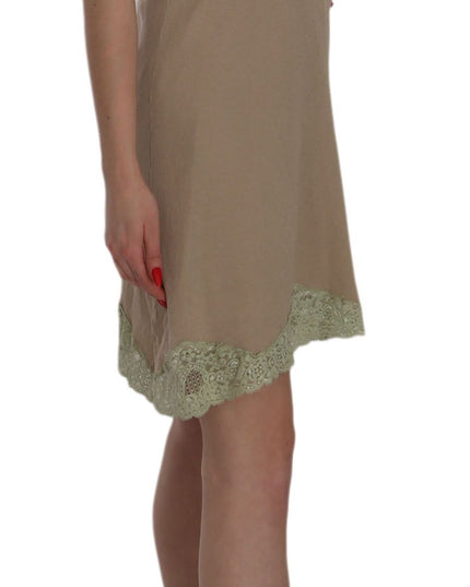 PINK MEMORIES Beige Lace Spaghetti Strap Mini Cotton Dress