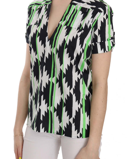 Costume National Multi Color Plunging Top Blouse