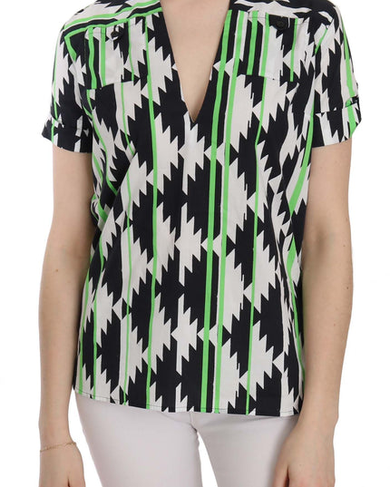 Costume National Multi Color Plunging Top Blouse