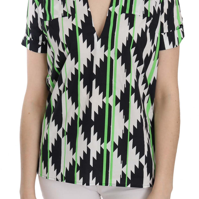 Costume National Multi Color Plunging Top Blouse